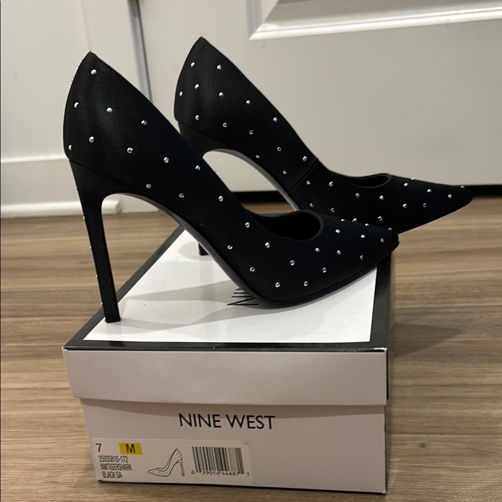 Nine West Tiger Shark Black Studded Women's Heels
